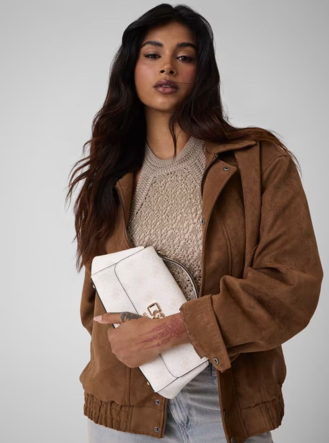 GUESS Womens White Logo Emelie Flap Crossbody Bag GP992819 Model View