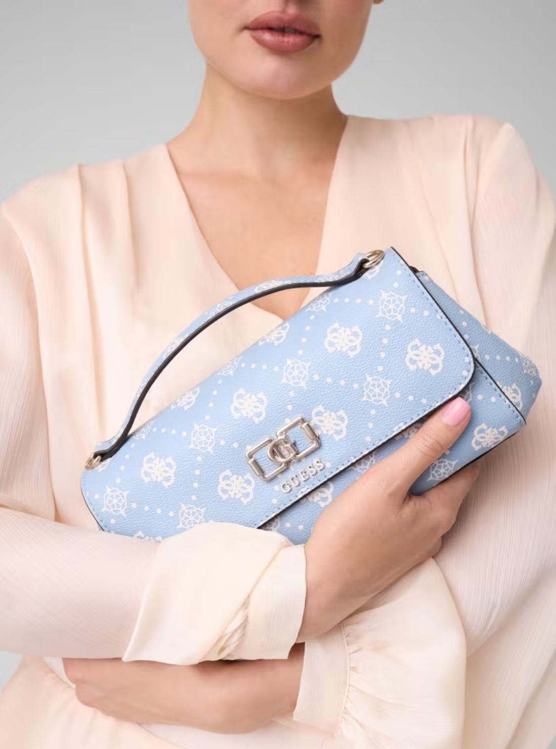 GUESS Womens Light Blue Logo Emelie Flap Crossbody Bag GP992819 Model View2