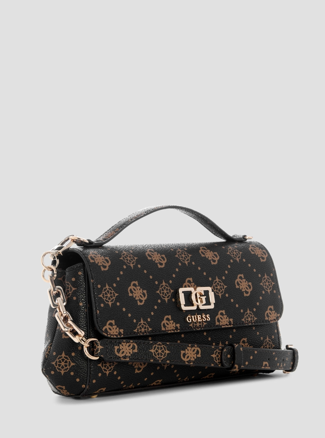 GUESS Womens Espresso Logo Emelie Flap Crossbody Bag GP992819 Side View