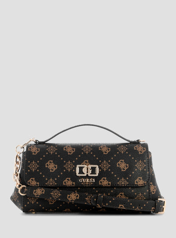 GUESS Womens Espresso Logo Emelie Flap Crossbody Bag GP992819 Front View