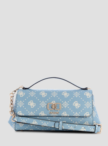 GUESS Womens Light Blue Logo Emelie Flap Crossbody Bag GP992819 Front View