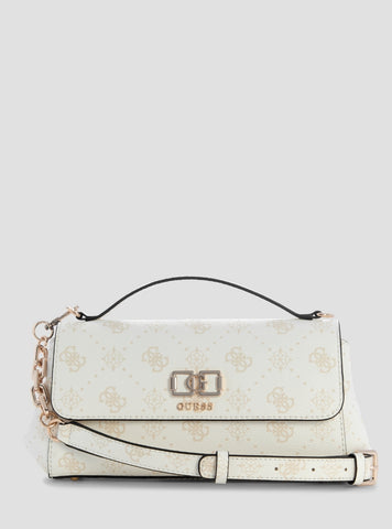 GUESS Womens White Logo Emelie Flap Crossbody Bag GP992819 Front View