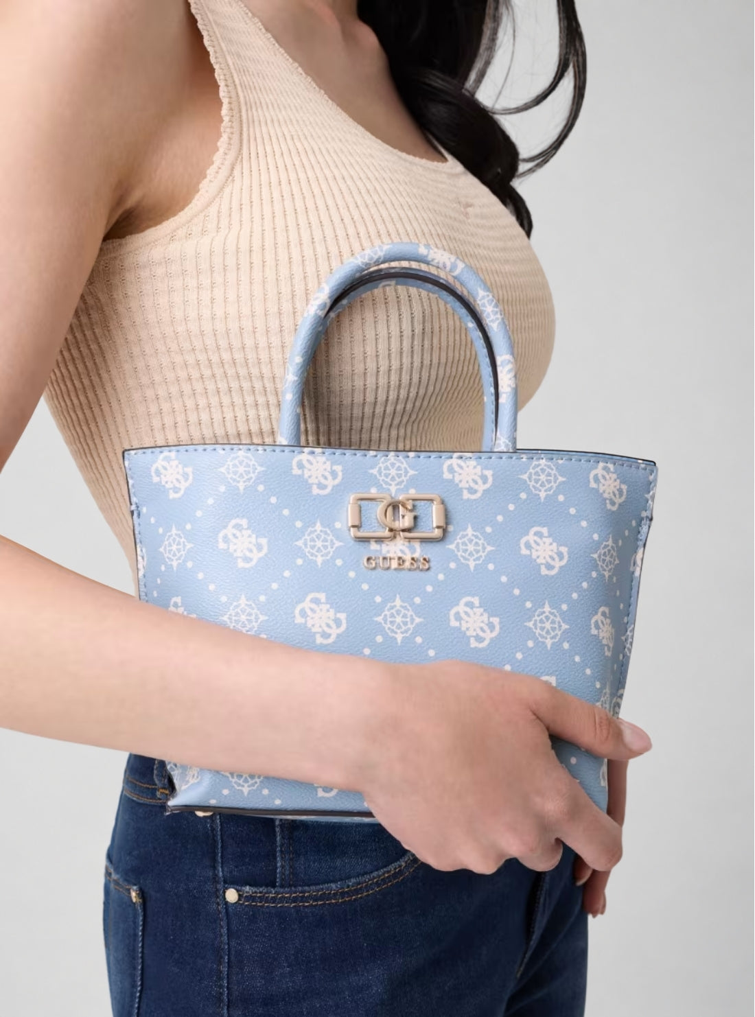 GUESS Womens Light Blue Logo Emelie Mini Tote Bag GP992875 Model View2