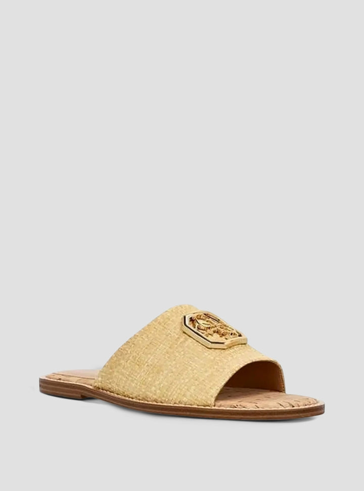 GUESS Womens Beige Graysie Flat Sandals GRAYSIE Front Side View