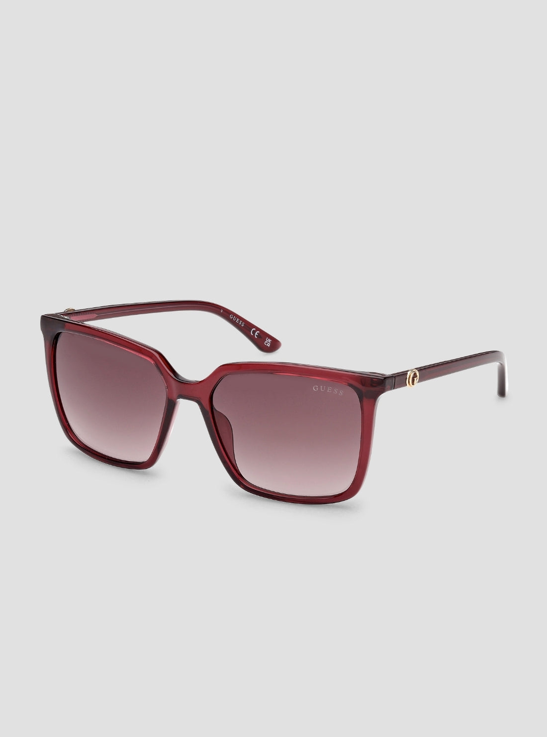 GUESS Womens Red Bordeaux Gradient Brown Square Sunglasses GU00258 Front Side View