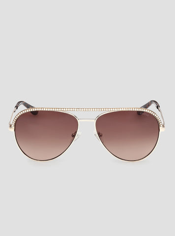 GUESS Womens Gold Brown Aviator Metal Sunglasses GU00271_32F Front View