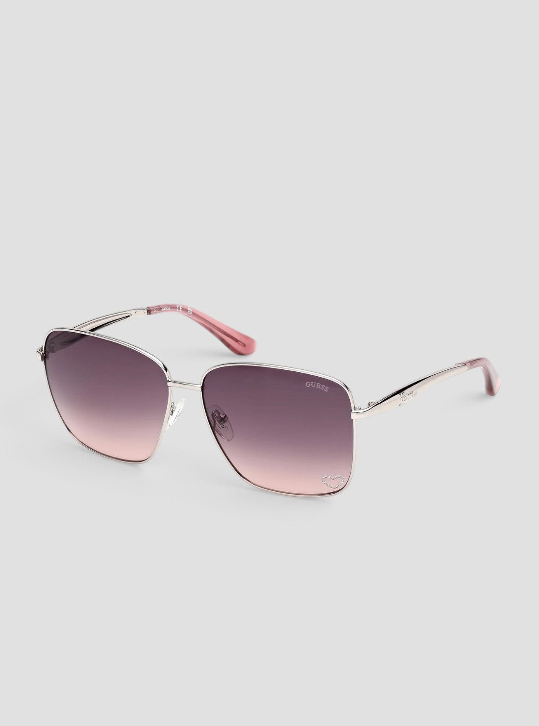 GUESS Accessories Shiny Light Nickeltin Pink Square Sunglasses GU0030810B Side View