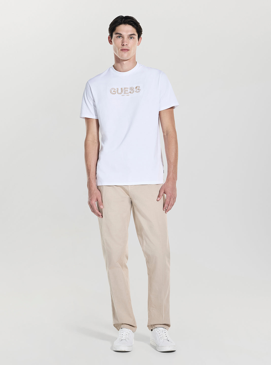 GUESS Mens White Basic Guess Embroidery Logo T-Shirt M5YI41KBW41  Full View