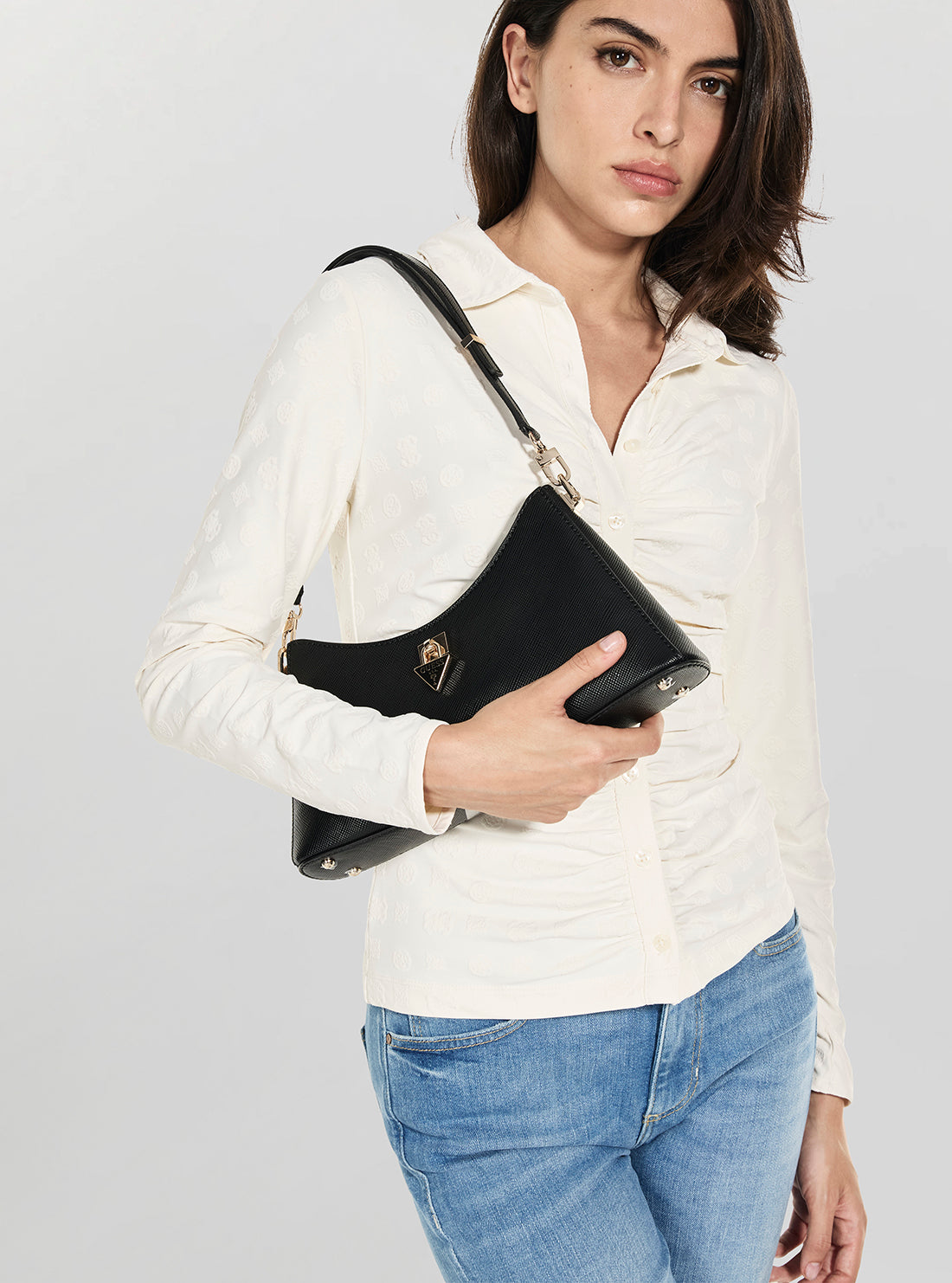 GUESS Womens Black Patsie Shoulder Bag ZG991918 Model View