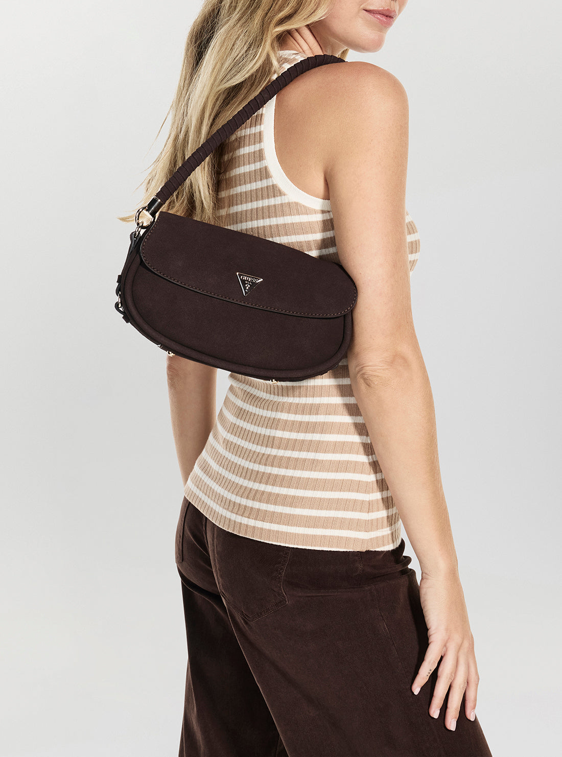GUESS Womens Brown Danya Flap Shoulder Bag SG991819 Model View