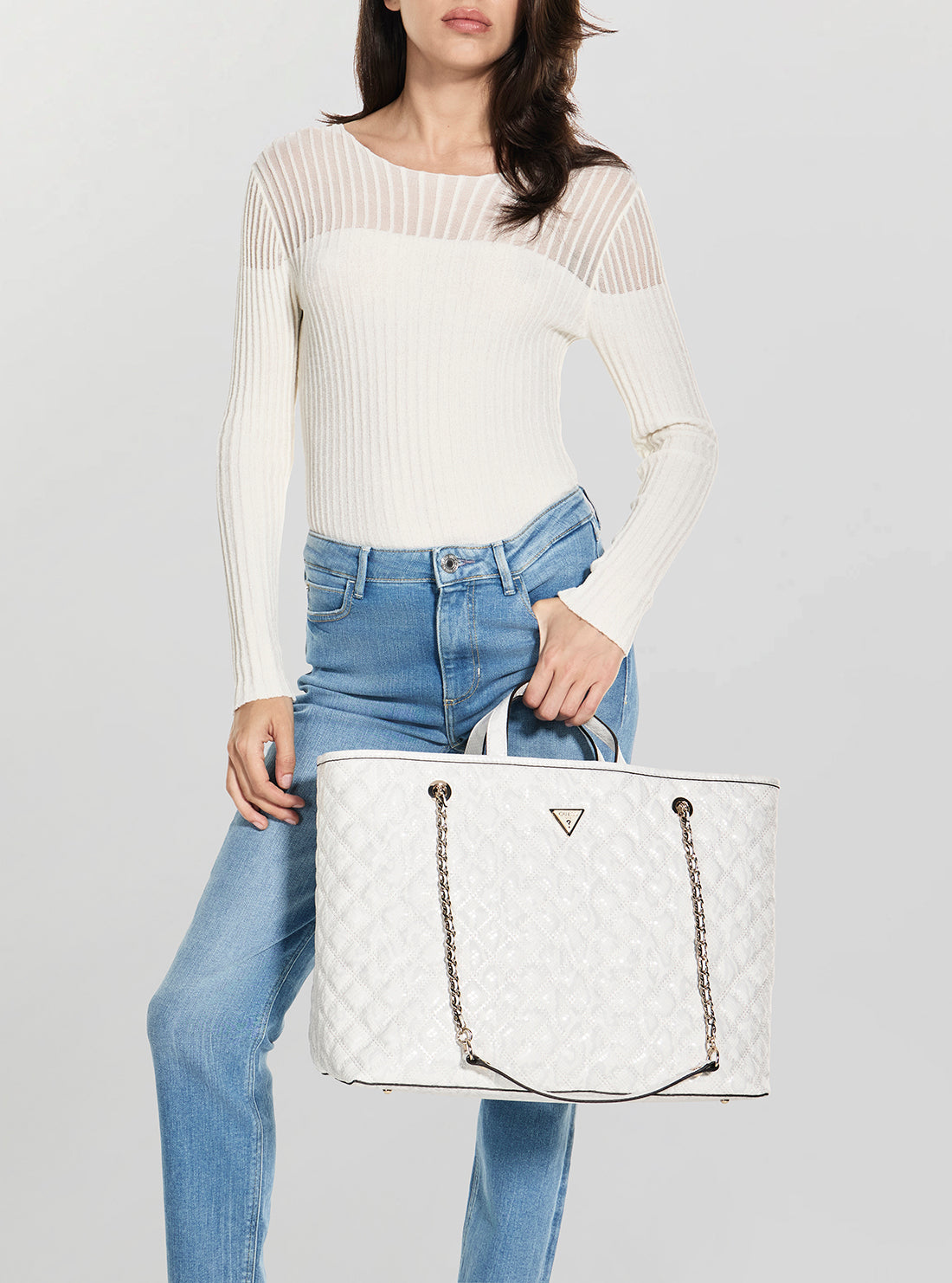 GUESS Womens Off-White Giully Large 2 In 1 Tote Bag KG967329 Model View