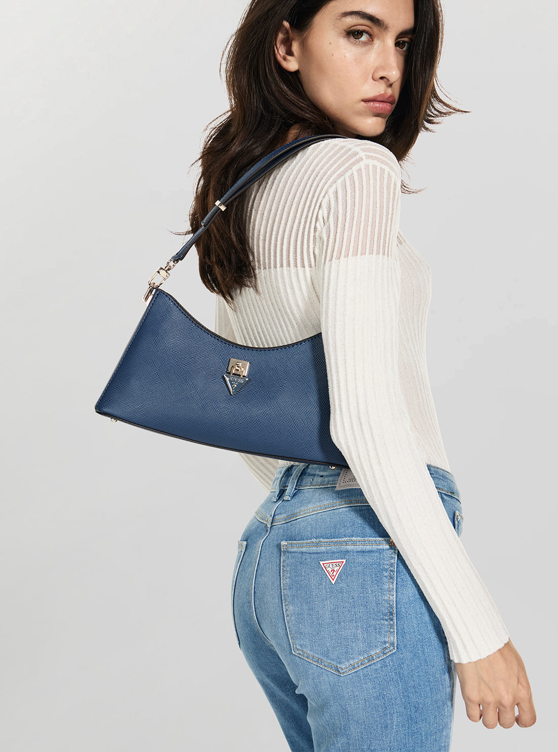 GUESS Womens Blue Patsie Shoulder Bag ZG991918 Model View