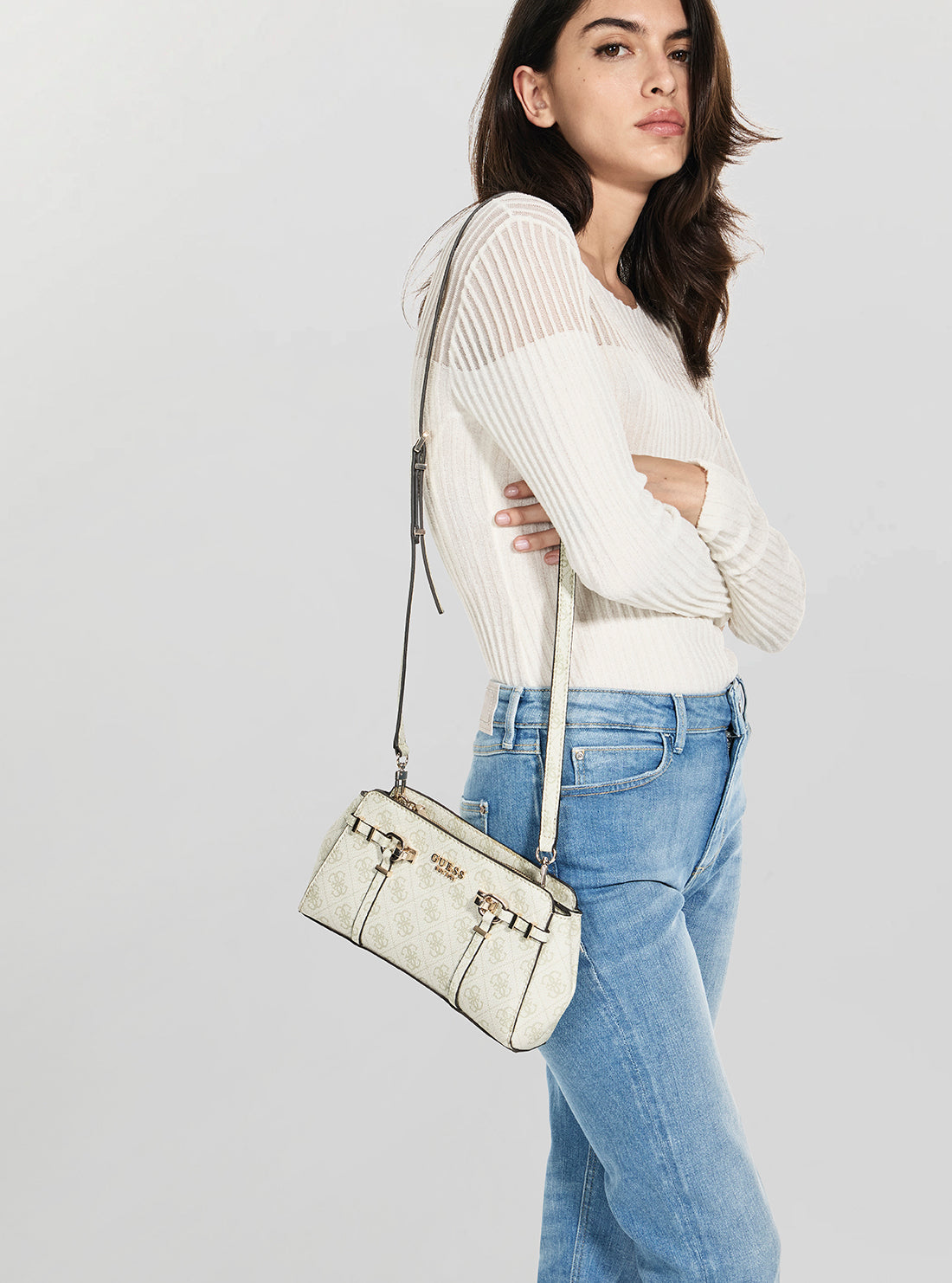 GUESS Womens Green Logo Leona Girlfriend Crossbody Bag SG991712 Model View