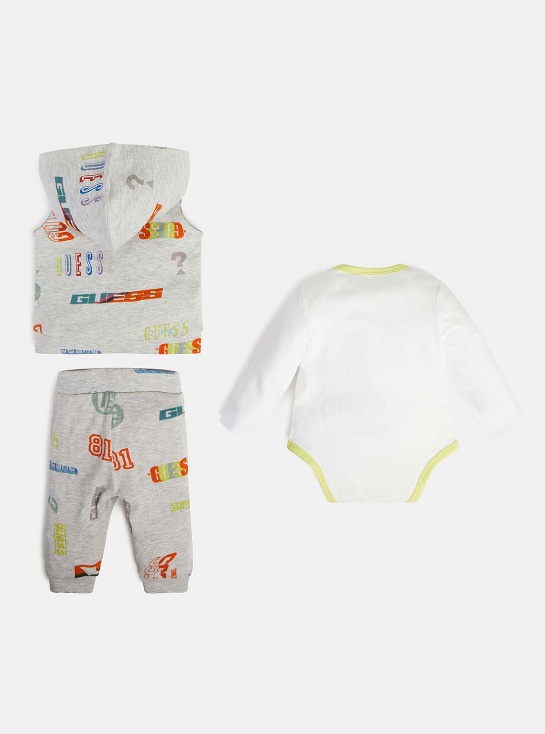 GUESS Baby Eco Yellow Logo Hooded Vest Onesie And Pants 3-Piece Set (0-12m) P3RG01KA6W0 Back View