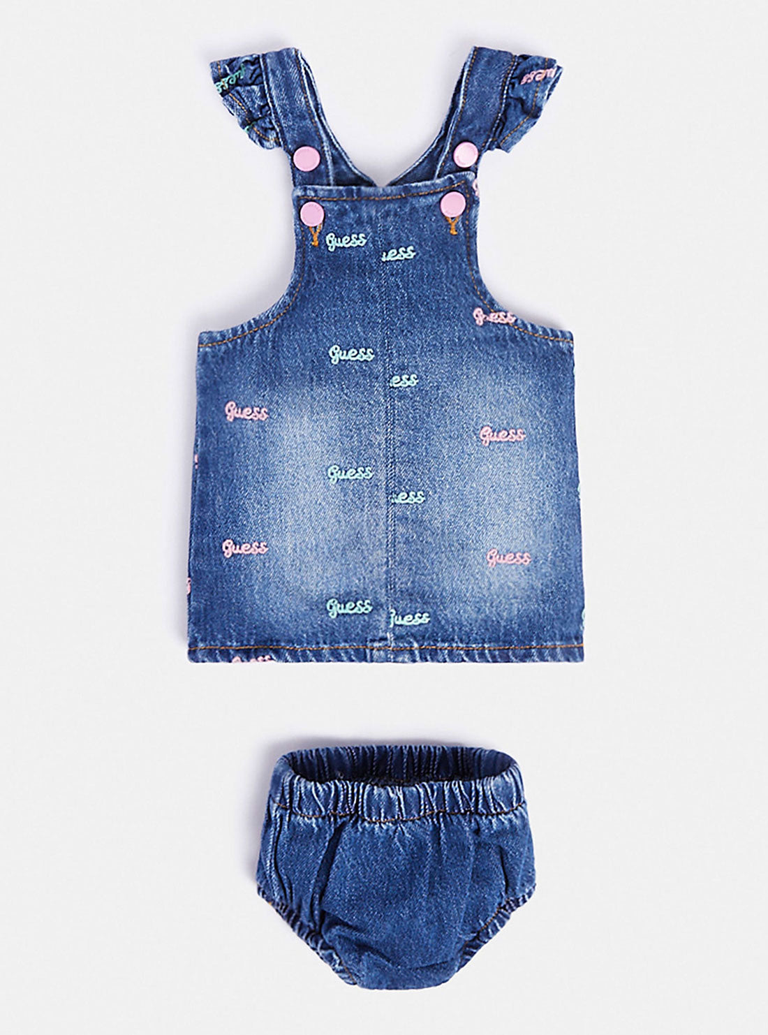 GUESS Baby Girl Denim Pastel Logo Overall And Panties 2-Piece Set (0-12m) A3RK02D4YA0 Front View
