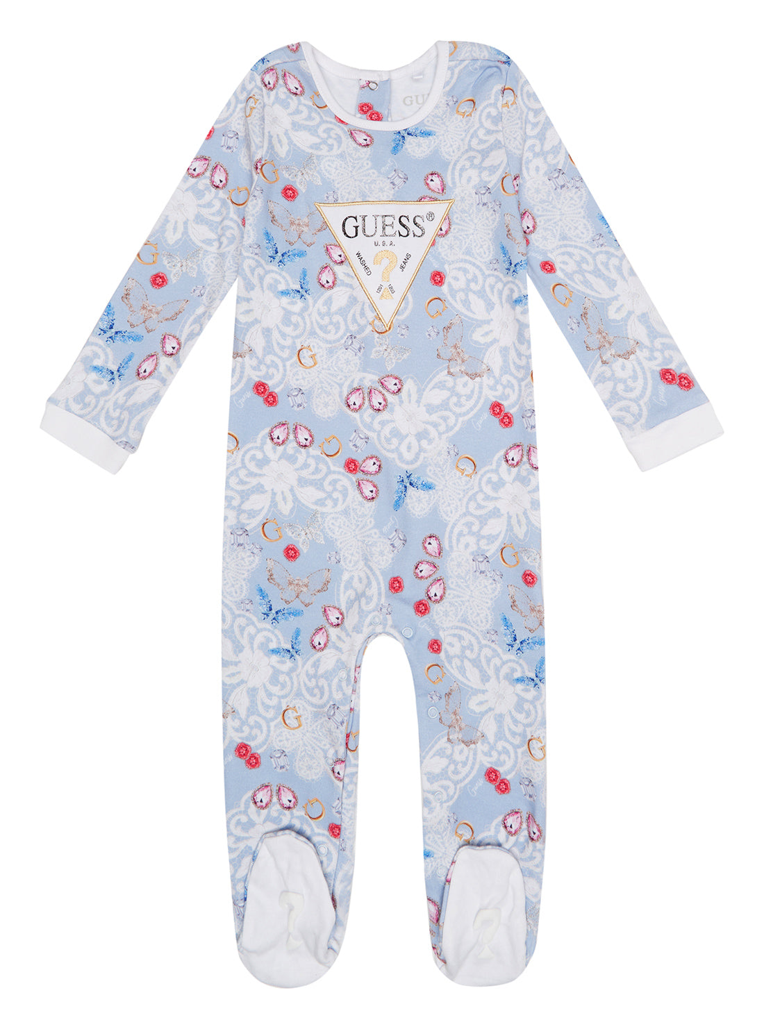 GUESS Baby Girl Lace Floral Print Logo Overall (0-12m) S3RG04K83S0 Front View