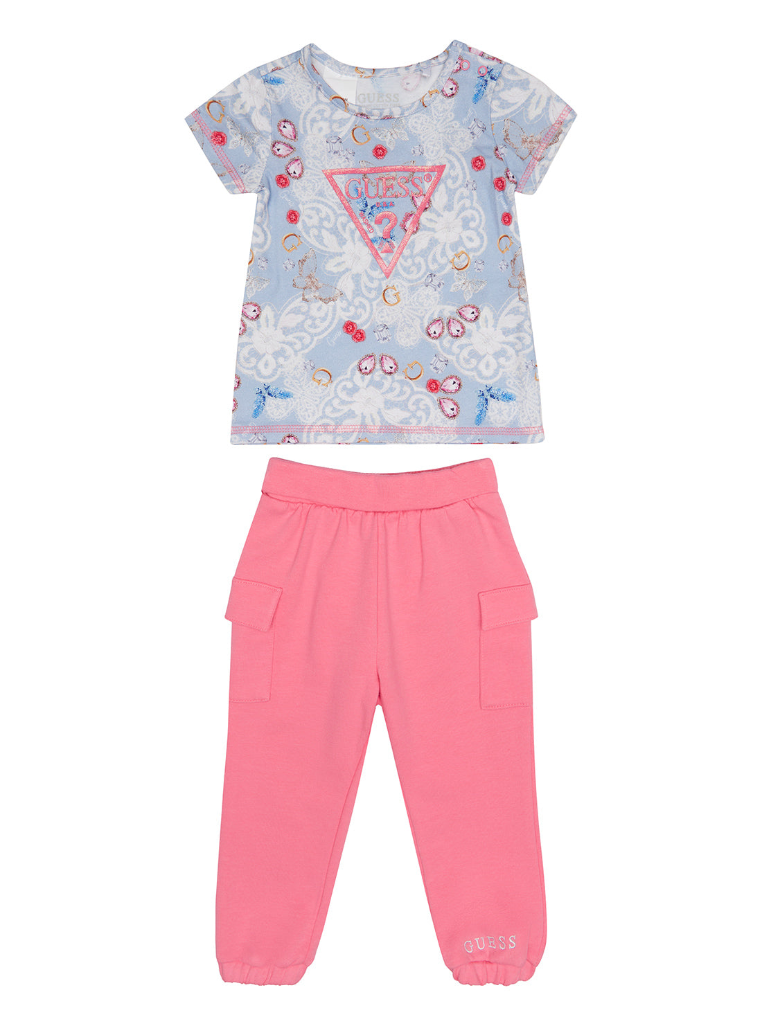 GUESS Baby Girl Lace Floral Print T-Shirt And Pants 2-Piece Set (0-12m) A3RG10K6YW1 Front View