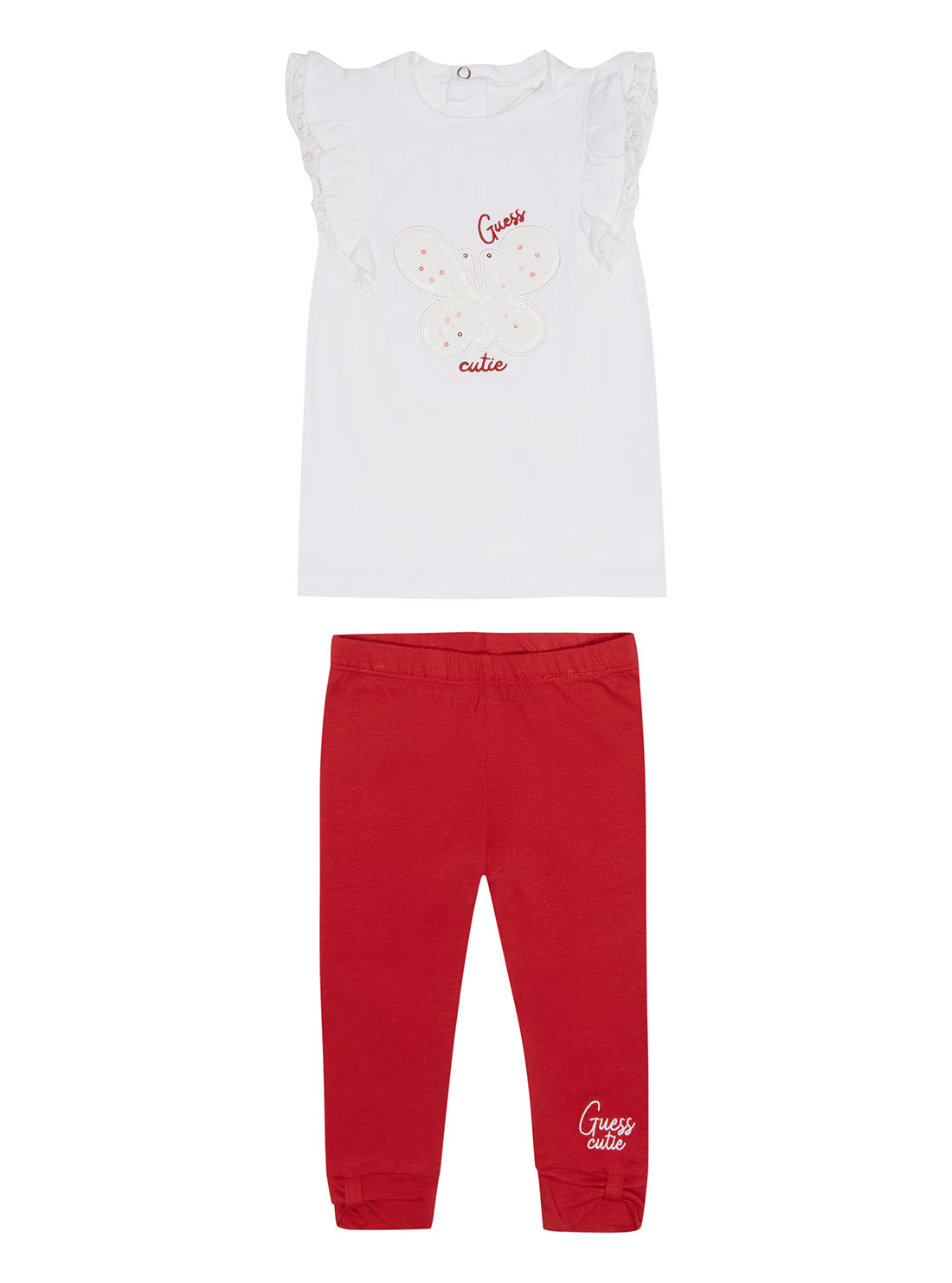 GUESS Baby Girl White Red T-Shirt And Leggings 2-Piece Set (0-12m) A3RG12K6YW0 Front View