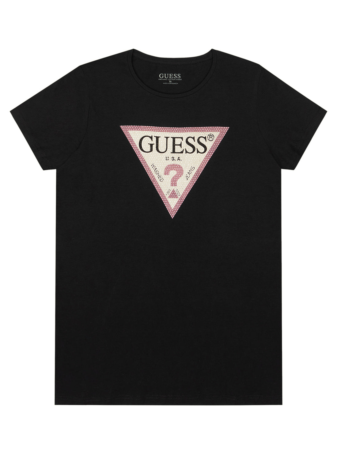 GUESS Big Girl Eco Black Pink Logo T-Shirt (4-16) J2YI51K6YW1 Front View