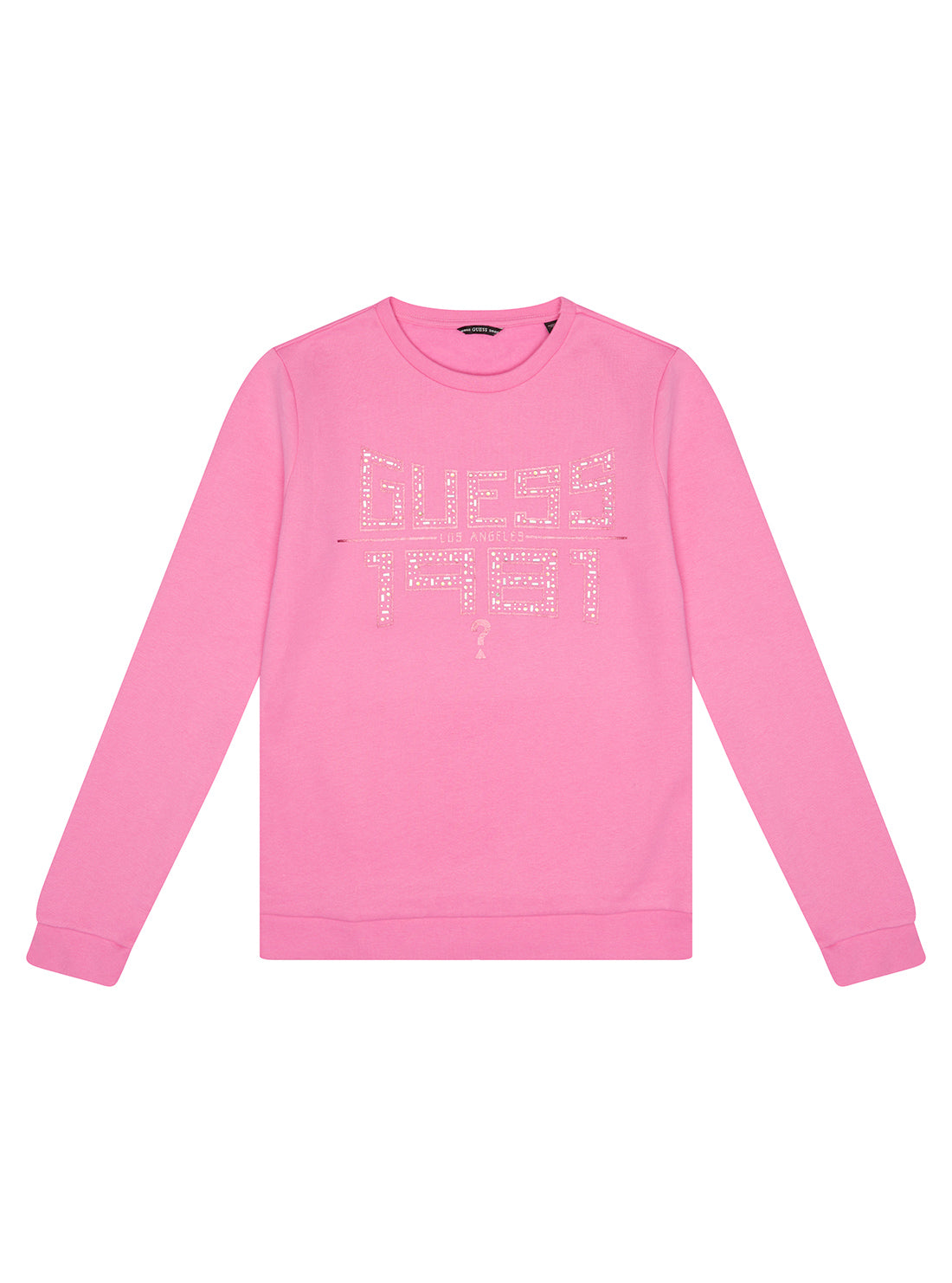 GUESS Big Girl Pink Rhinestones Active Logo Top (7-16) J2BQ05KAD73 Front View