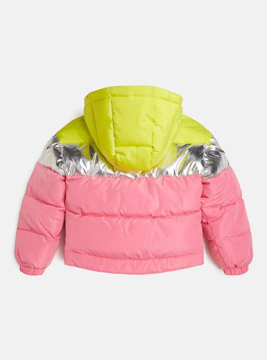 GUESS Big Girl Silver Pink Multi Logo Puffer Jacket (7-16) J2BL12WB240 Back View