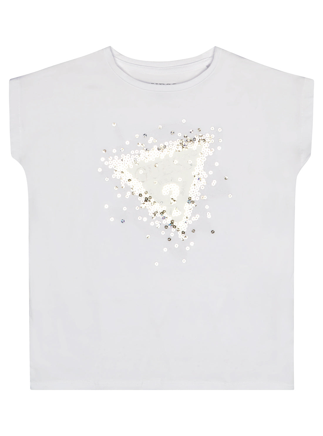 GUESS Little Girl Eco White Sequin Logo T-Shirt (2-7) K3RI04K6YW1 Front View