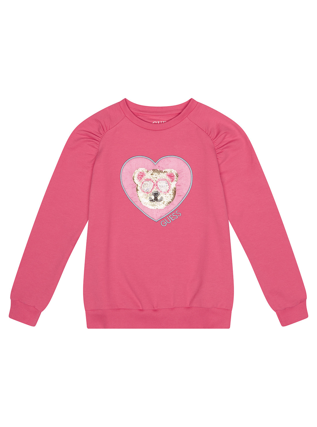GUESS Little Girl Rose Heart Sequined Bear Logo Jumper (2-7) K3RQ04KA6V0 Front View