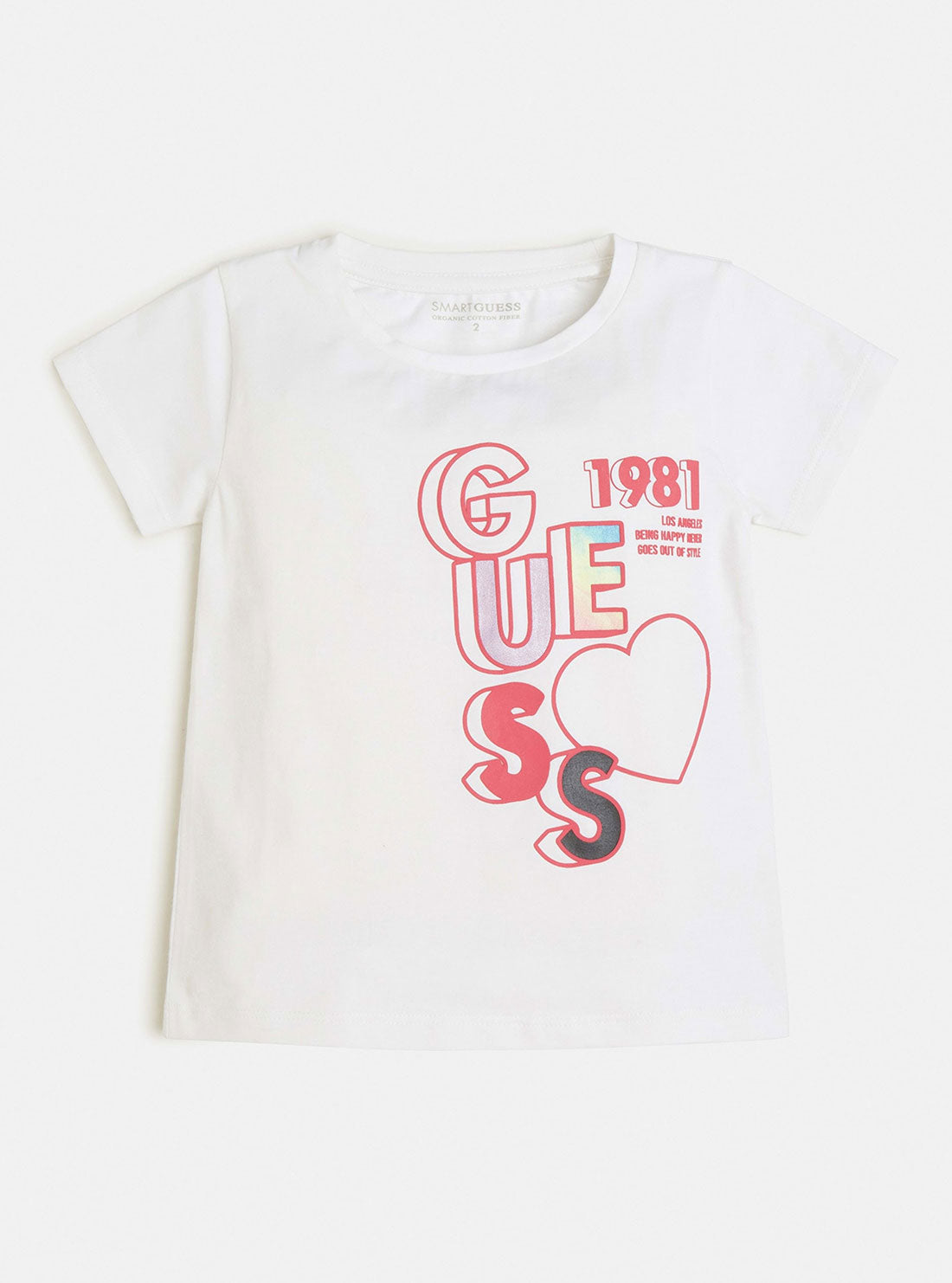 GUESS Little Girl White Pink Guess Logo T-Shirt (2-7) K2BI15J1311 Front View