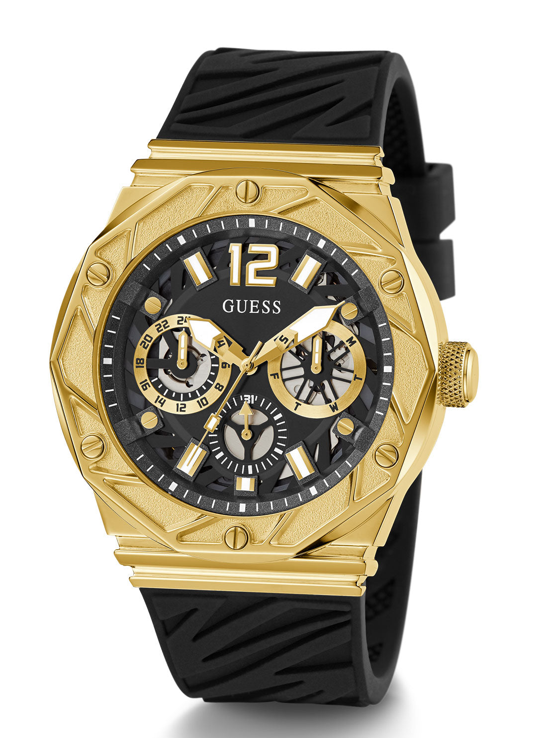 GUESS Men's Black Gold Rival Silicone Watch GW0634G2 Full View