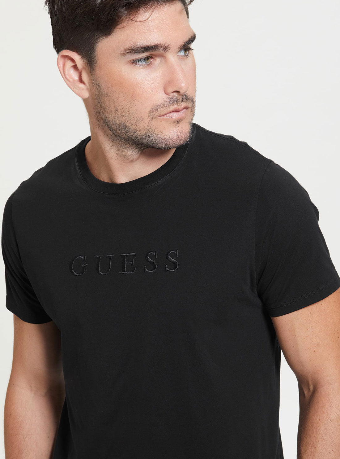 GUESS Men's Black Pima Logo T-Shirt M2BP47K7HD0 Detail View