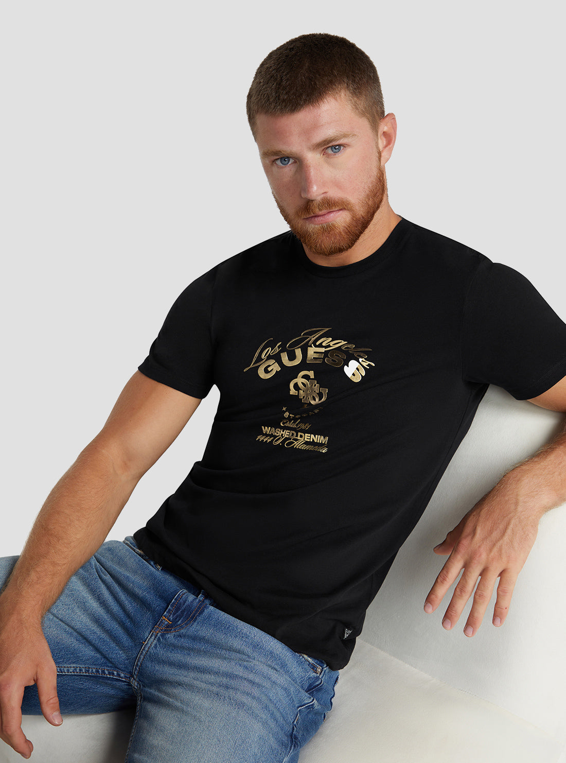 GUESS Men's Black Westcoast Logo T-Shirt M3RI69KBDK0 Seated View