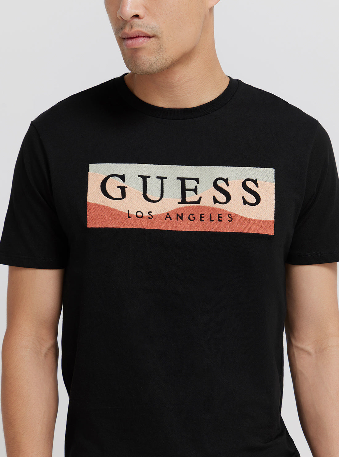 GUESS Men's Eco Black Embroidered Wave Logo T-Shirt M3YI90K9RM1 Detail View