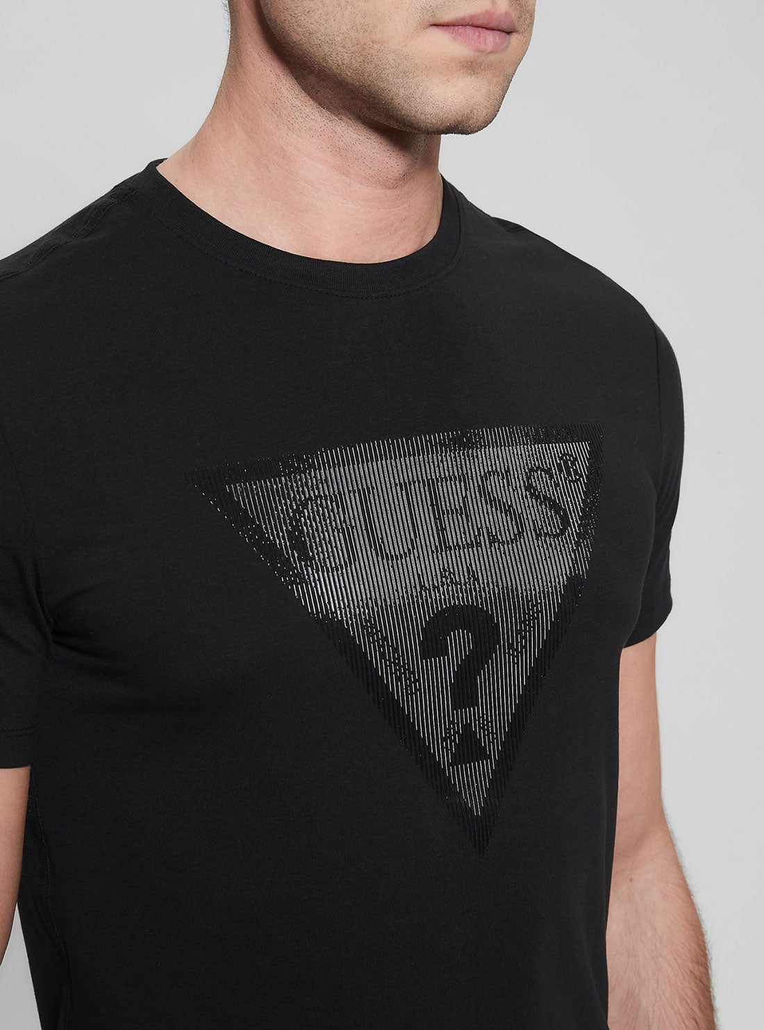 GUESS Men's Eco Black Shiny Gel Logo T-Shirt M3GI33J1314 Side Detail View