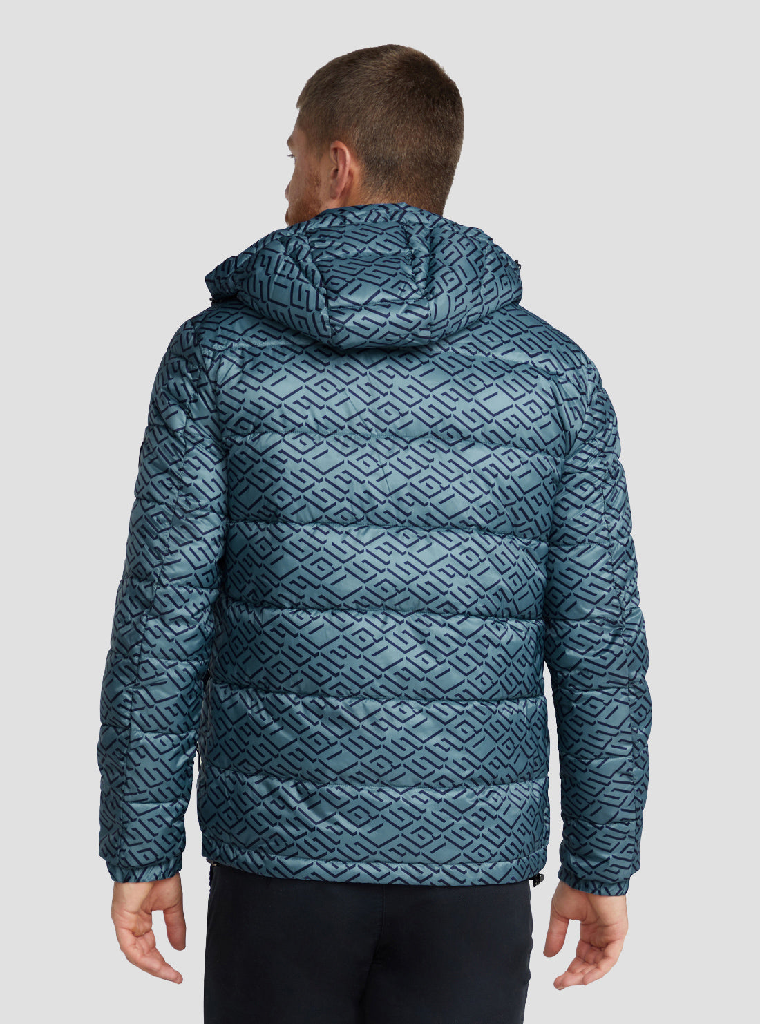 GUESS Men's Eco Blue Logo Super Light Puffer Jacket M3RL45WF4G2 Back View