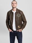 GUESS Men's Eco Chocolate Aviator Faux Leather Jacket M3RL20WF4N0 Front View