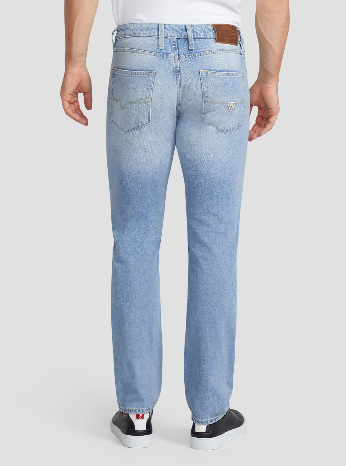 GUESS Men's Eco Low Rise Slim Straight Angels Denim Jeans In The Crew Wash M3RAN2D4T9B Back View