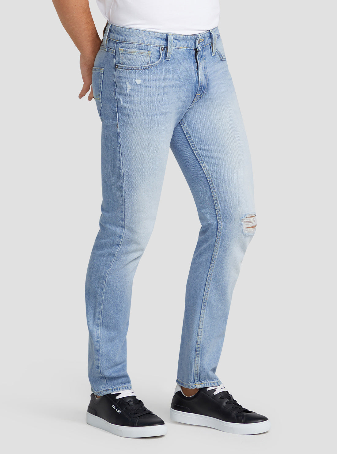 GUESS Men's Eco Low Rise Slim Straight Angels Denim Jeans In The Crew Wash M3RAN2D4T9B Side View