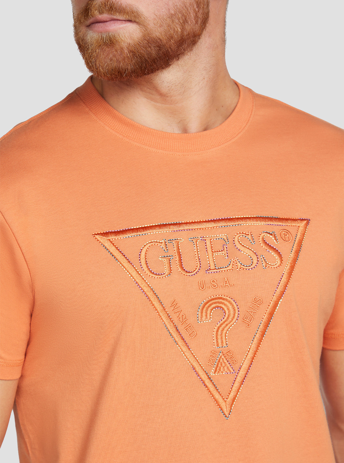 GUESS Men's Eco Melon Moisey Logo Embroidered T-Shirt M3RI15K8FQ4 Detail View