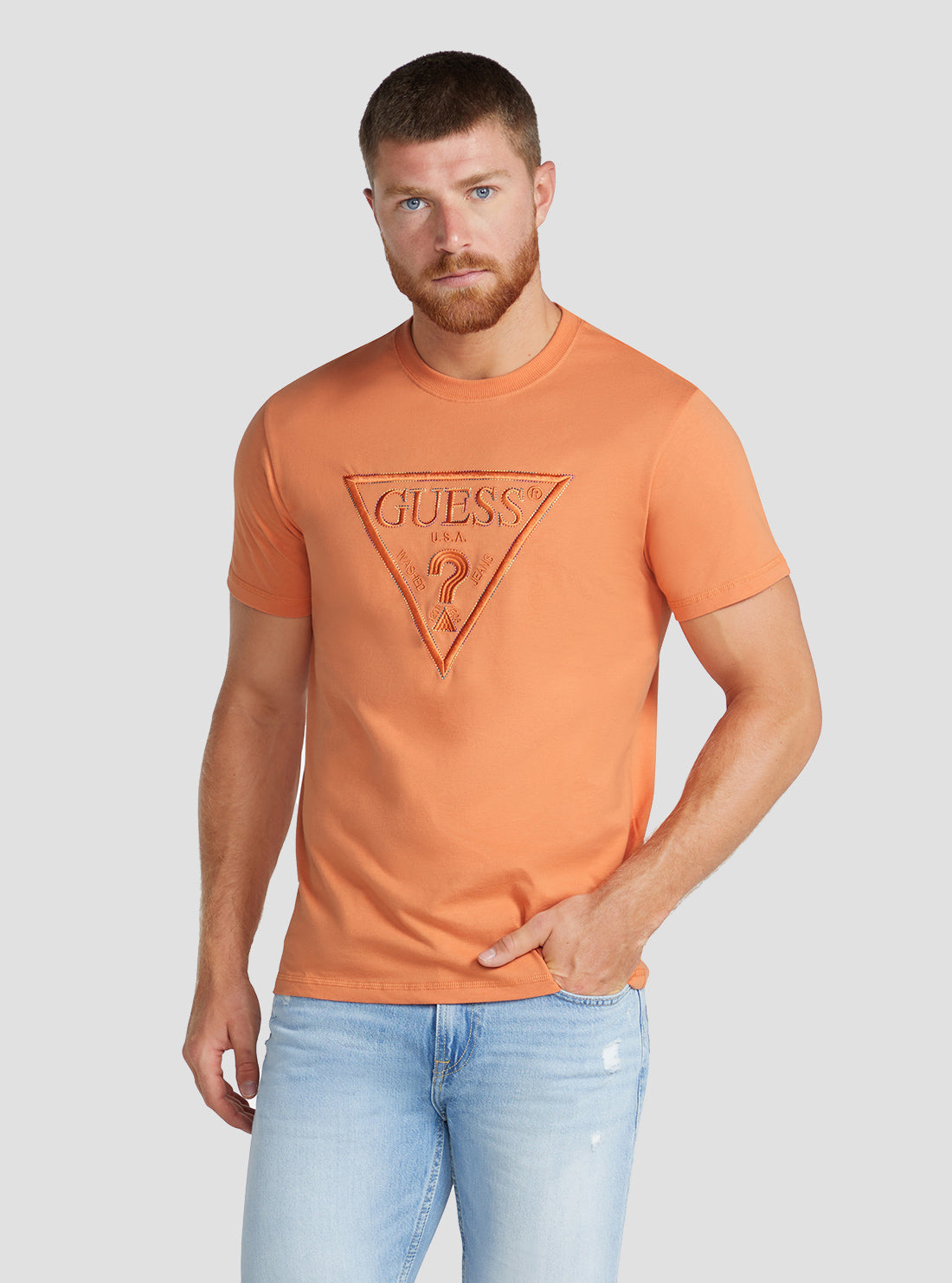 GUESS Men's Eco Melon Moisey Logo Embroidered T-Shirt M3RI15K8FQ4 Front View