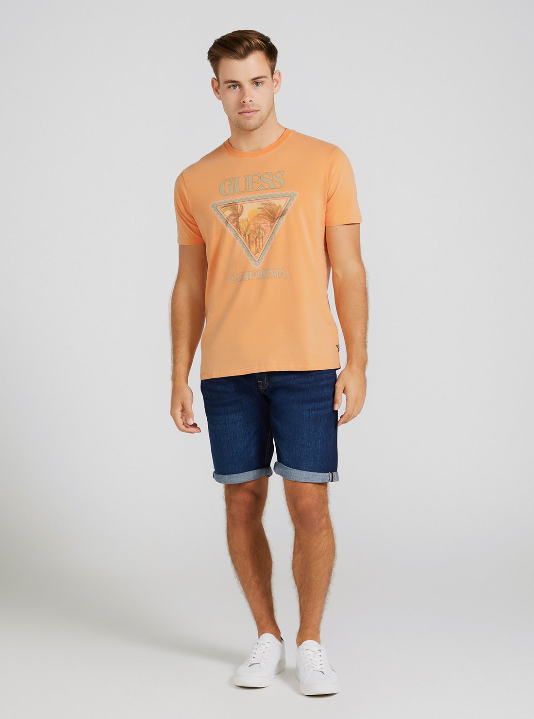 GUESS Men's Eco Peach Multi Desert Triangle Logo T-Shirt M3YI65KBDL0 Full View