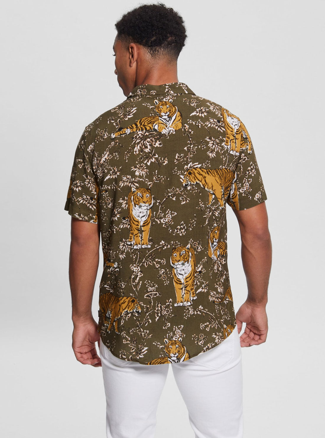 GUESS Men's Eco Tiger Jungle Rayon Shirt M3RH06WD4Z2 Back View