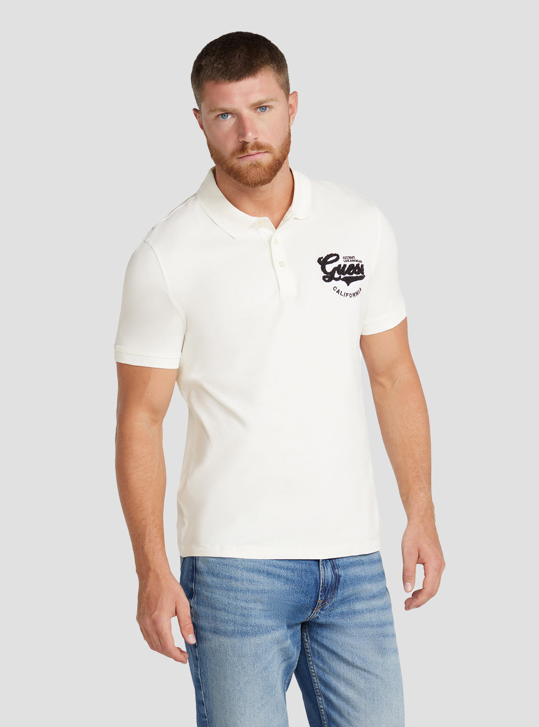 GUESS Men's Eco White Finin Polo T-Shirt M3RP14K8FQ4 Front View