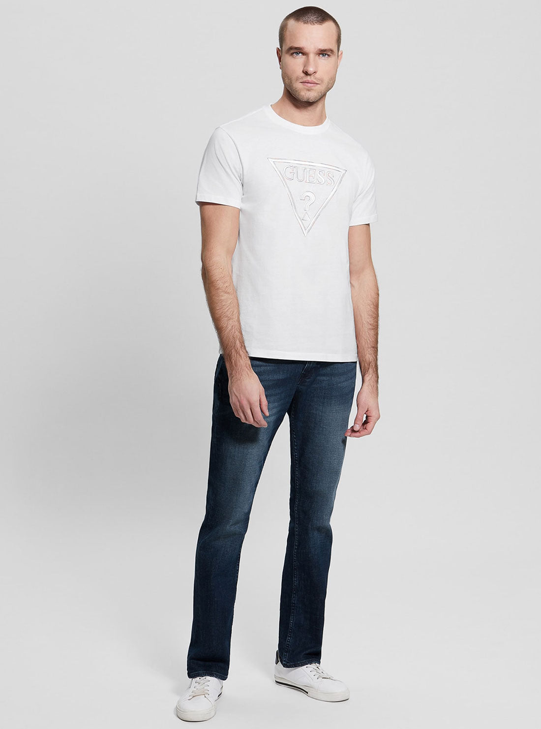 GUESS Men's Eco White Moisey Logo Embroidered T-Shirt M3RI15K8FQ4 Full View
