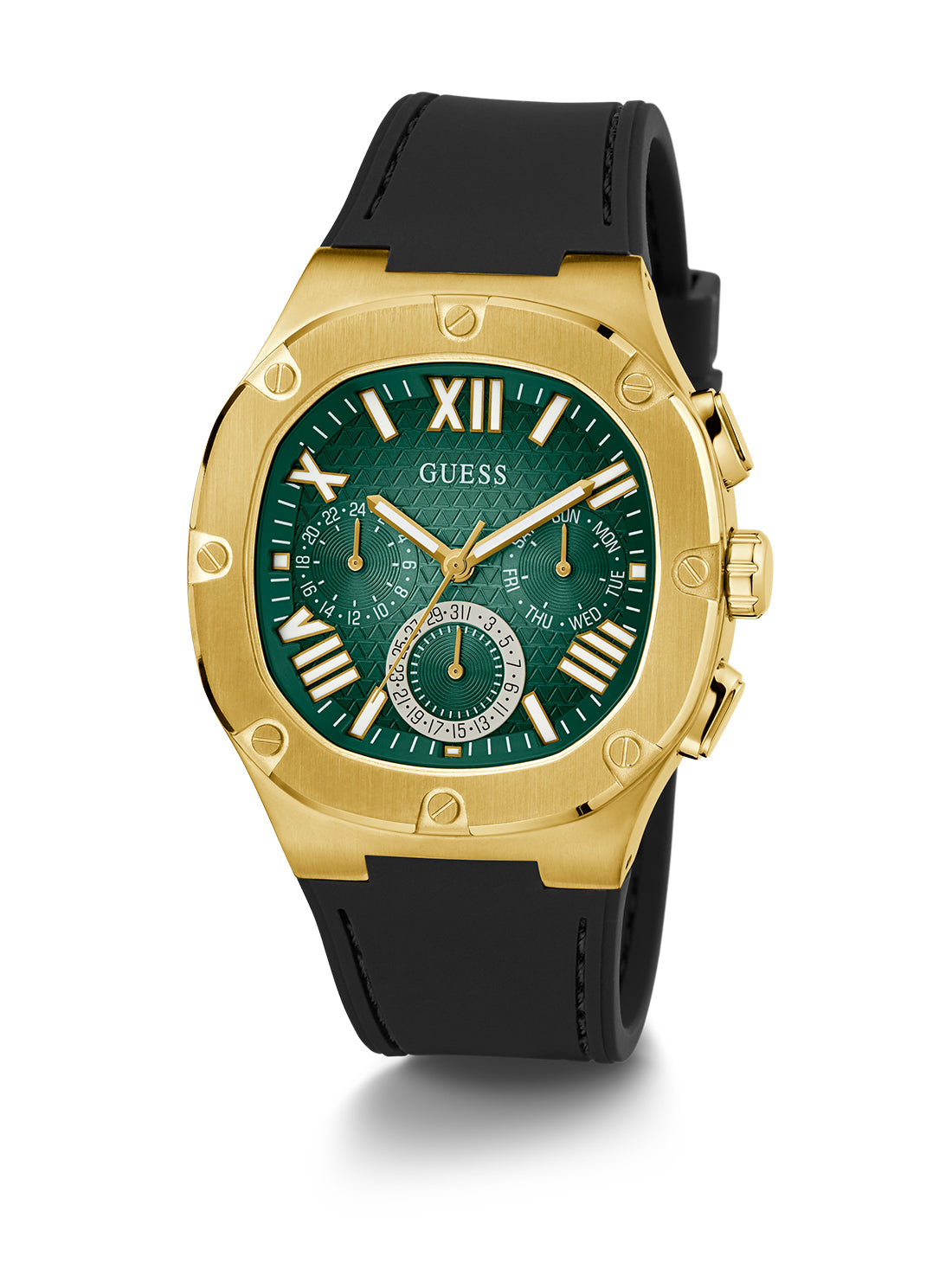 GUESS Men's Green Gold Headline Silicone Watch GW0571G3 Full View