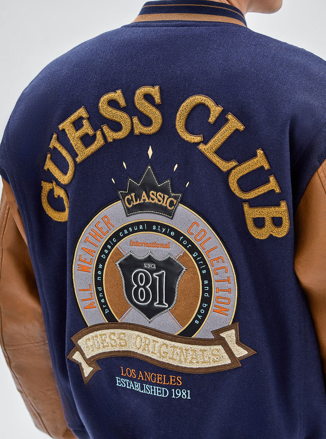 GUESS Men's Guess Originals Blue Club Varsity Jacket M2RL30WEI00 Detail View