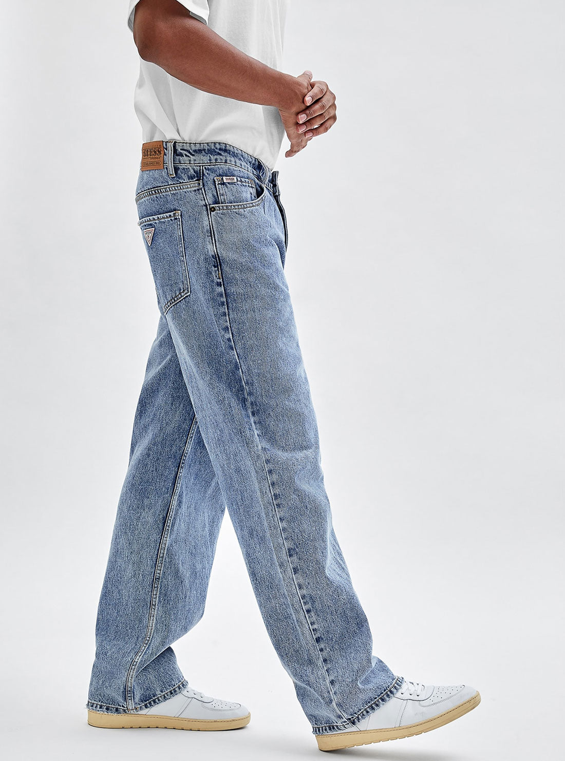 GUESS Men's Guess Originals Low Rise Kit Straight Leg Denim Jeans In Johnny Medium Wash M2BG51D4DP2 Side View