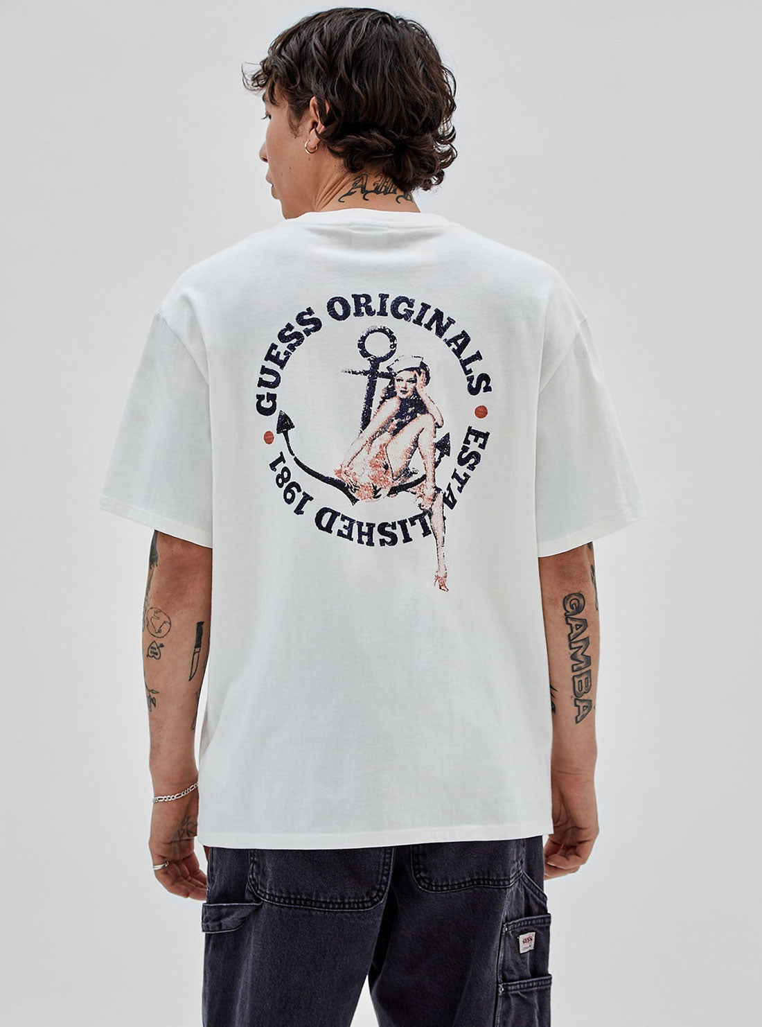 GUESS Men's Guess Originals White Sailor T-Shirt M3GI24K9XF3 Back View
