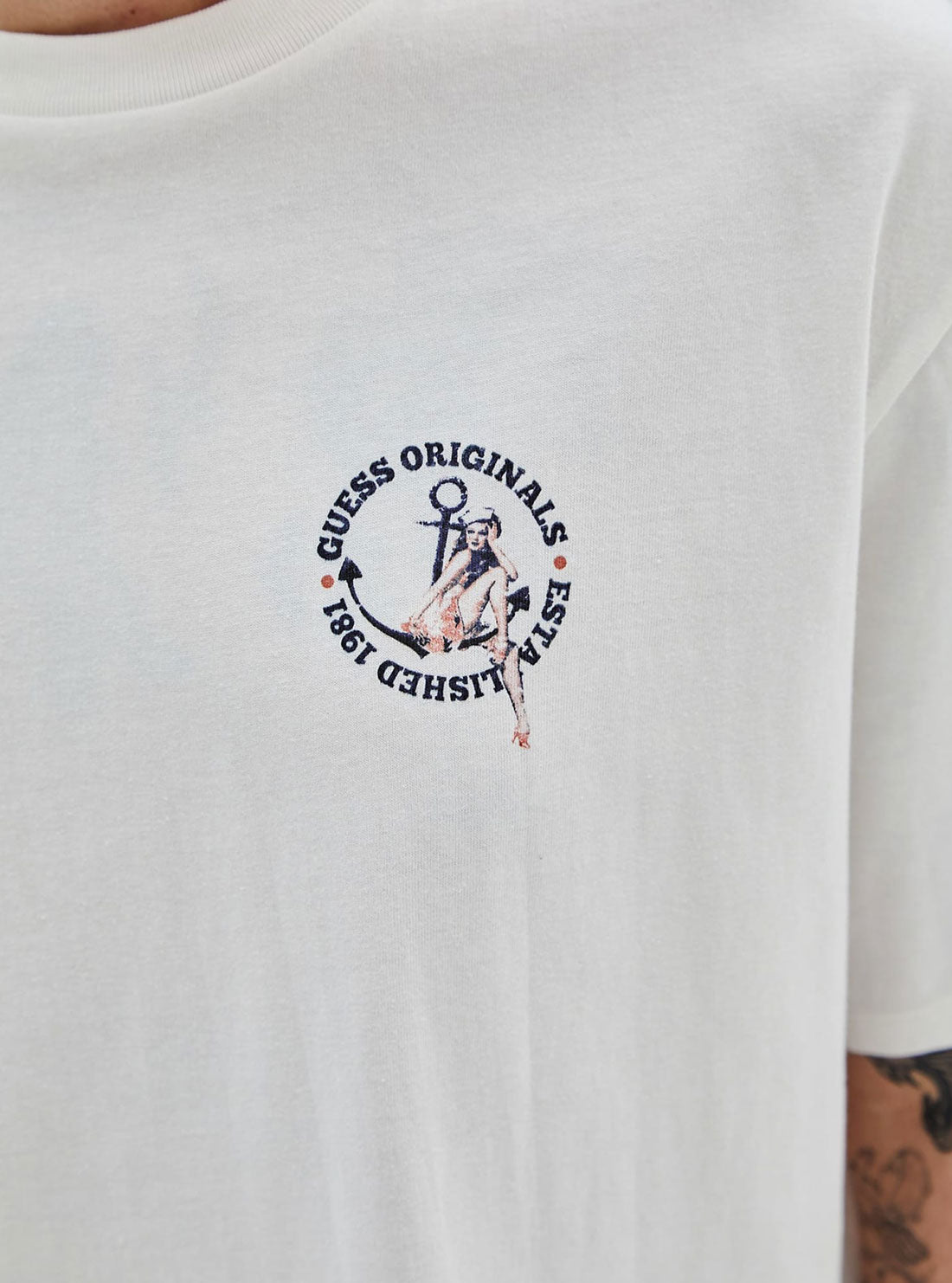 GUESS Men's Guess Originals White Sailor T-Shirt M3GI24K9XF3 Front Detail View