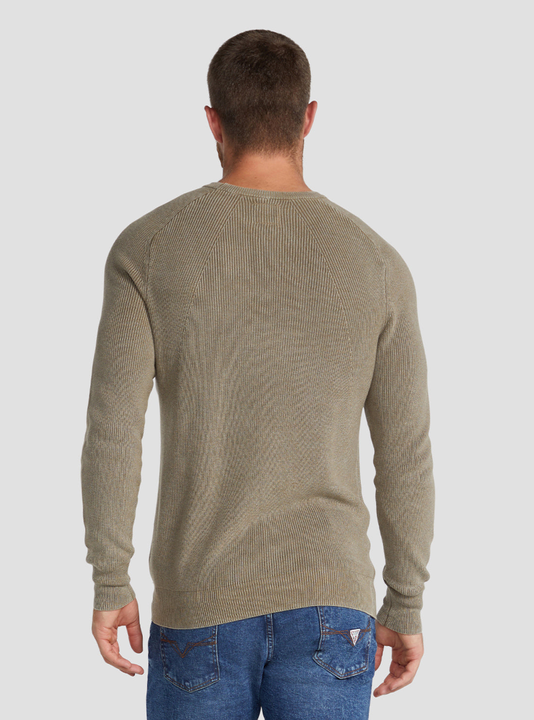 GUESS Men's Walnut Shell Russel Ribbed Knit Top M3RR23Z2BB0 Back View