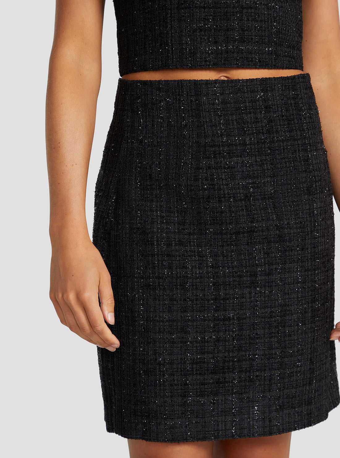 GUESS Women's Black Emma Shimmer Tweed Mini Skirt W3RD41WF5A0 Detail View